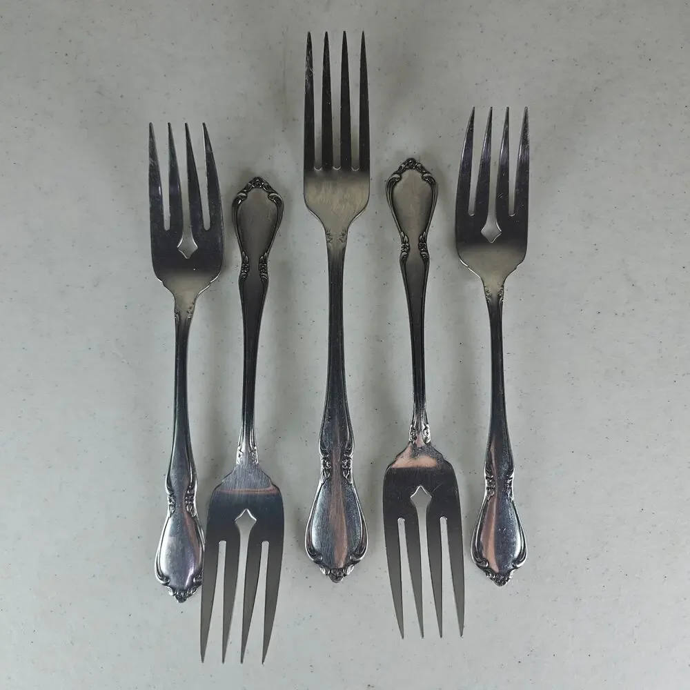 Oneidacraft‎ CHATEAU 5 Salad & 1 dinner Forks Glossy Deluxe Floral Tip Stainless